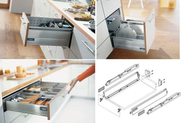 Phụ Kiện Ngăn Kéo Tủ Bếp [RAY BI] 3 Tầng Giảm Chấn