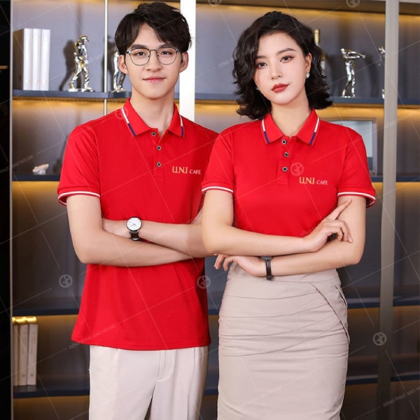 Áo đồng phục công ty màu đỏ tươi cổ Đức