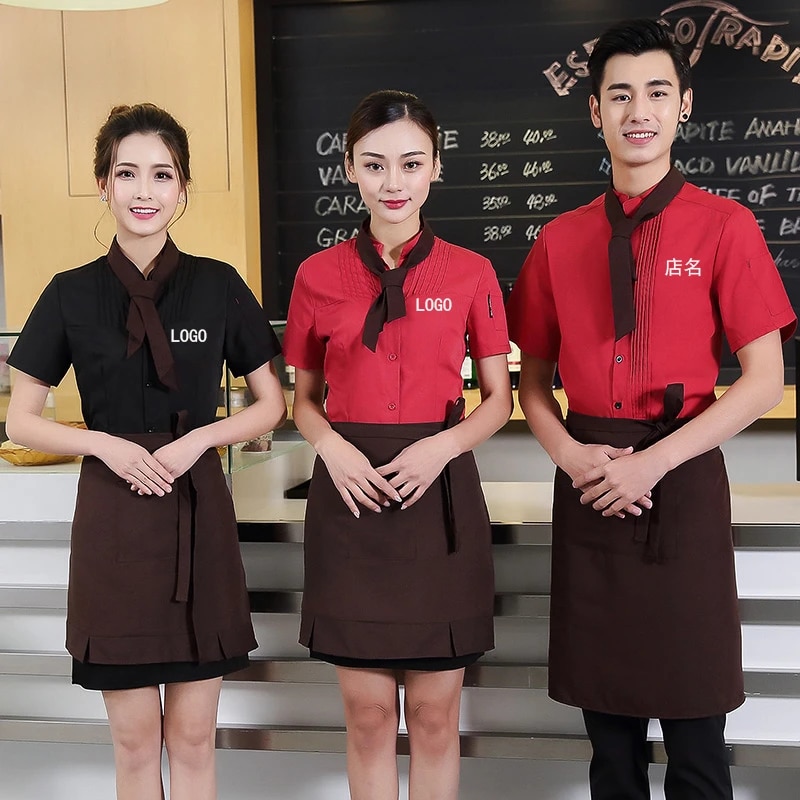 Quán Cà Phê Bồi Bàn Làm Việc Quần Áo Nam & Nữ Tùy Chỉnh Logo Áo Sơ Mi + Tạp Dề + Tặng Kèm Cà Vạt Nhà Trà Nhân Viên Mặc Công Sở Quán Trà Sữa Đồng Phục - AliExpress